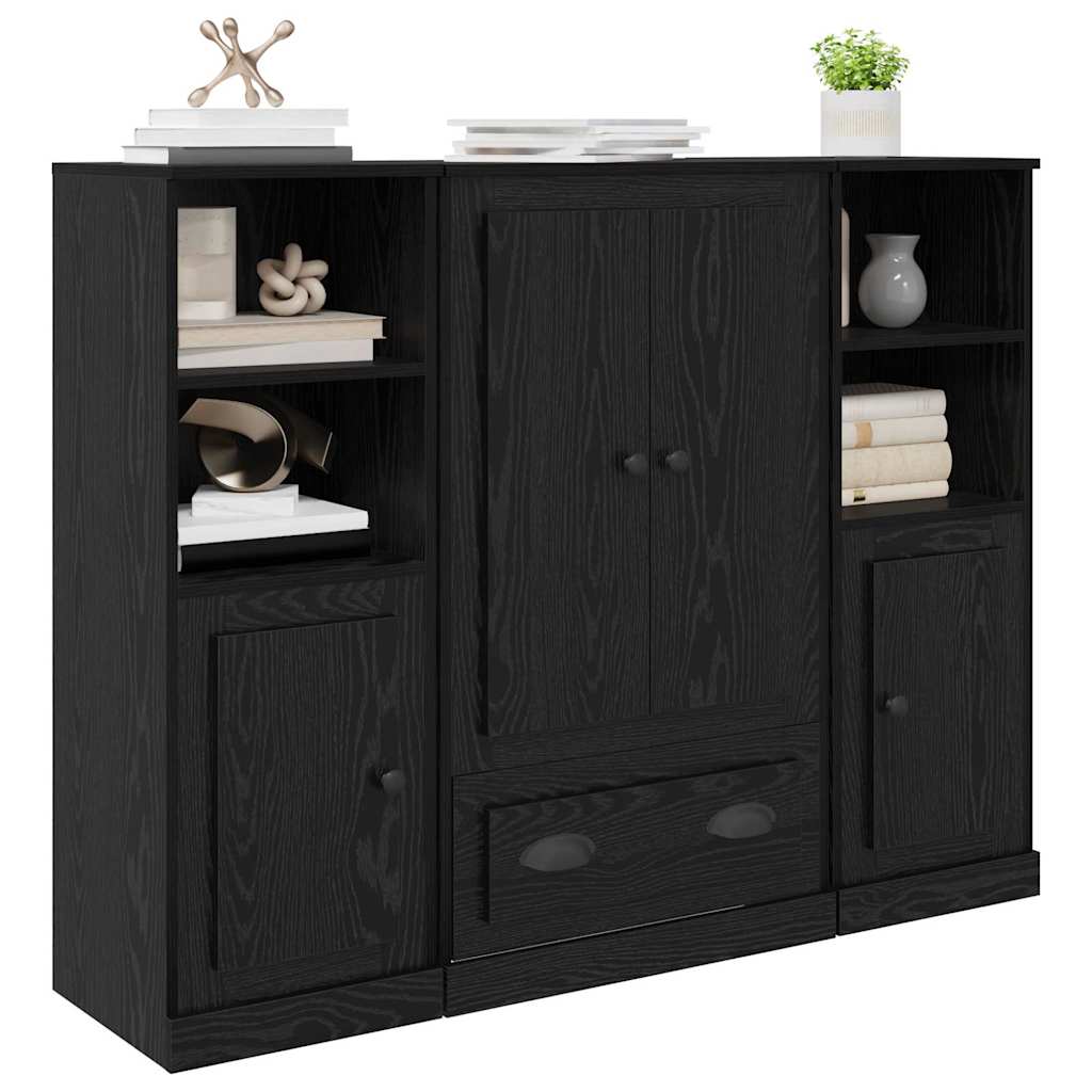 Credenza con cassetto 3 pcs Rovere Nero Legno multistrato