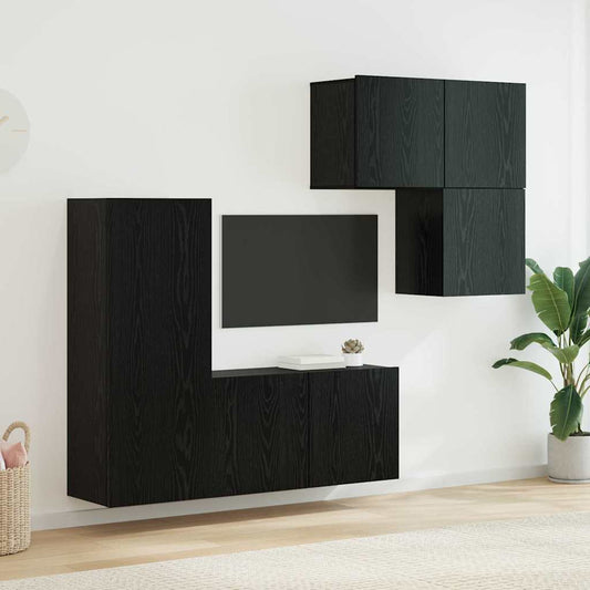 Mobile TV 4 pcs Rovere Nero Legno multistrato