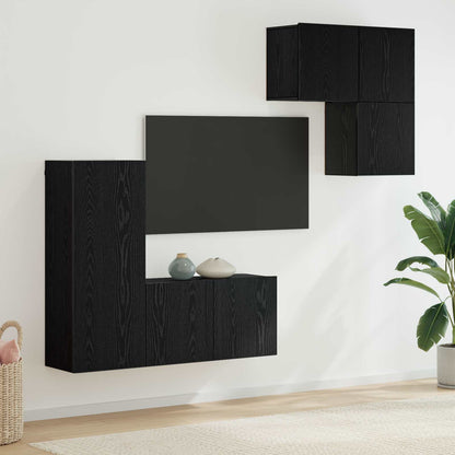 Mobile TV 4 pz Rovere Nero Legno ingegnerizzato