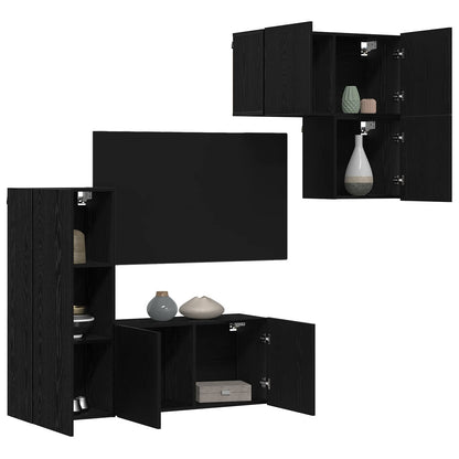 Mobile TV 4 pz Rovere Nero Legno ingegnerizzato
