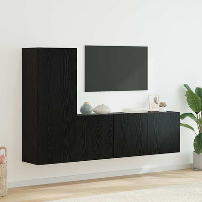 Unità TV da Parete 5 pcs Rovere Nero Legno multistrato