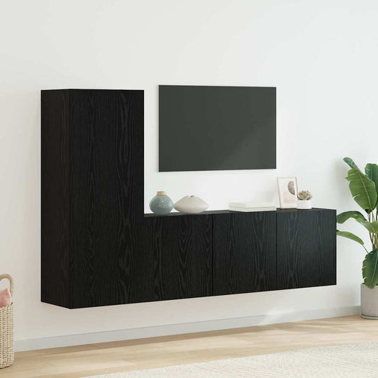 Unità TV da Parete 5 pcs Rovere Nero Legno multistrato