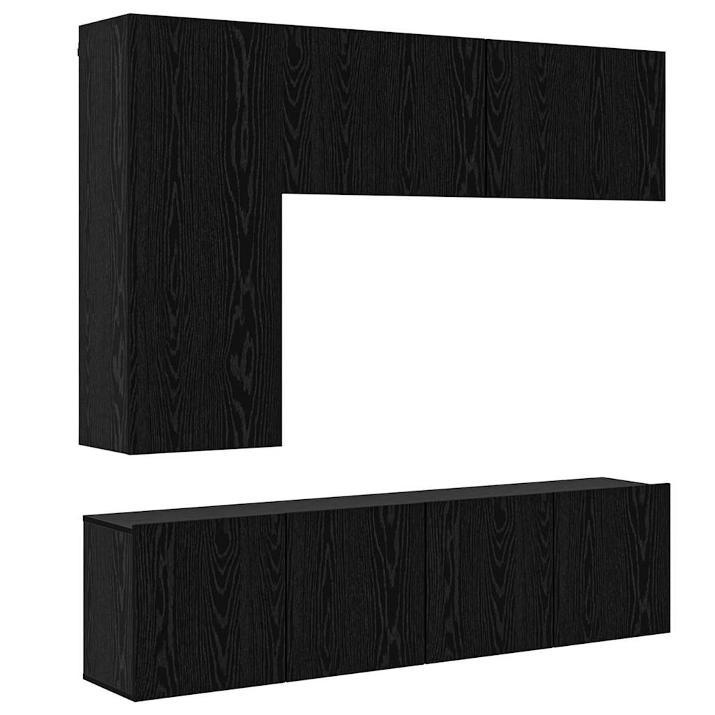 Unità TV da Parete 5 pcs Rovere Nero Legno multistrato