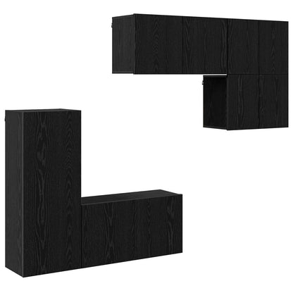 Unità TV da Parete 5 pz Rovere Nero Legno ingegnerizzato