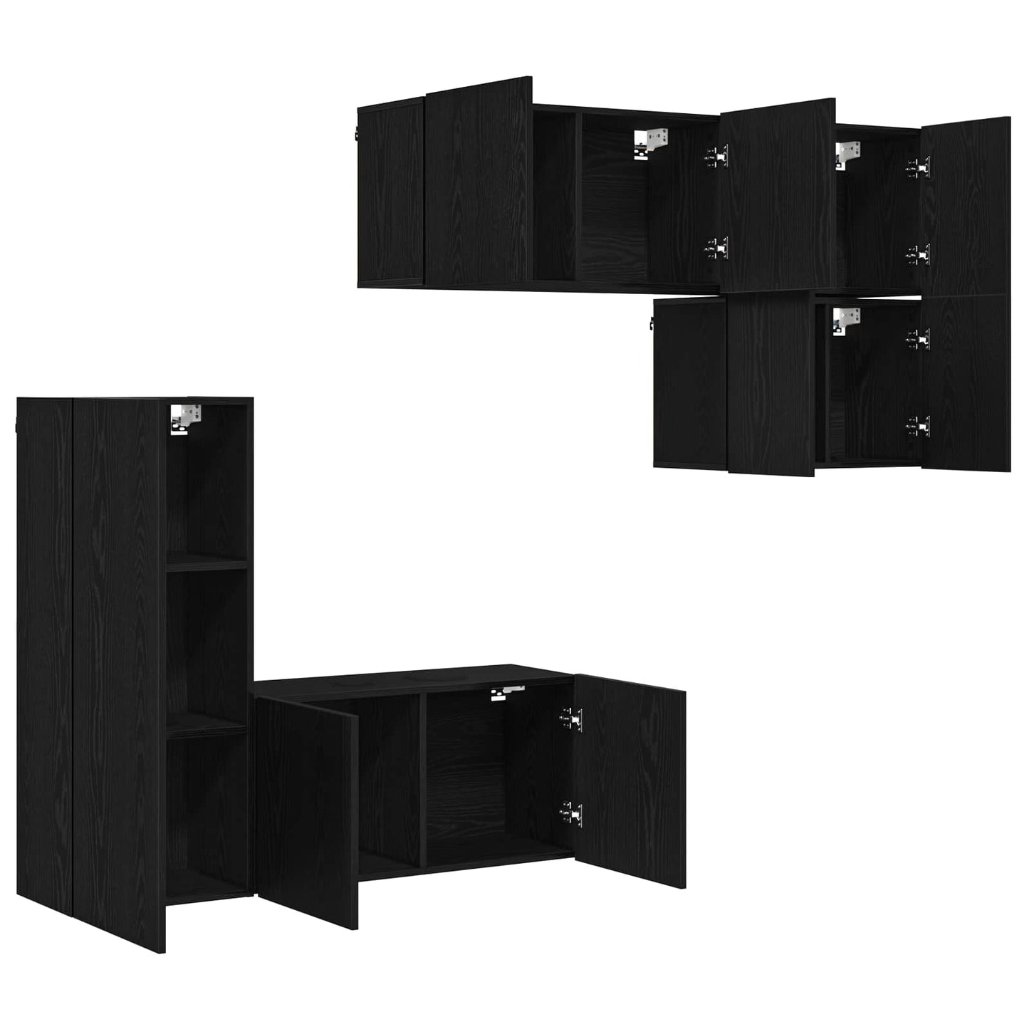 Unità TV da Parete 5 pz Rovere Nero Legno ingegnerizzato