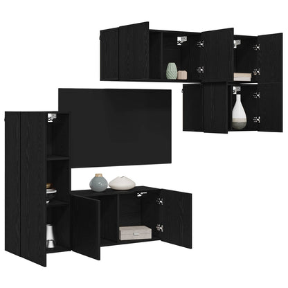 Unità TV da Parete 5 pz Rovere Nero Legno ingegnerizzato