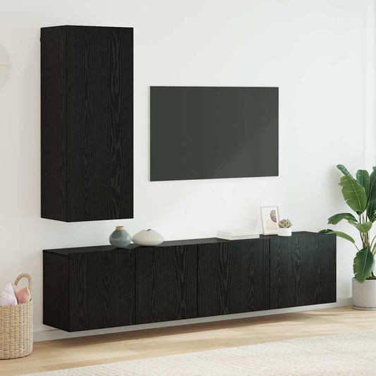 Unità TV da Parete 5 pcs Rovere nero Legno multistrato