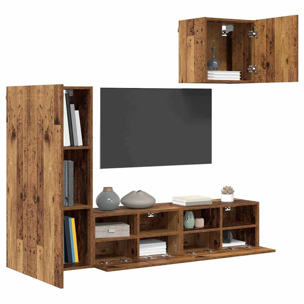 Unità per TV a Muro 4 pcs Legno vecchio Legno multistrato