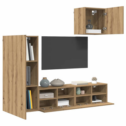 Unità per TV a Muro 4 pcs Rovere artigianale Legno multistrato