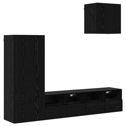 Unità per TV a Muro 4 pcs Rovere Nero Legno multistrato