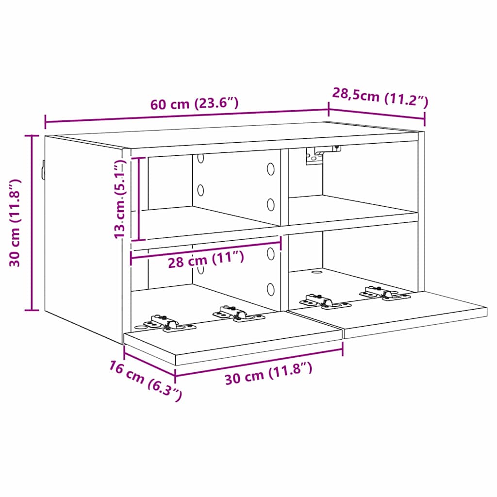 Unità per TV a Muro 4 pcs Rovere Nero Legno multistrato