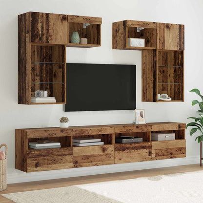 Unità per TV a Muro 6 pcs Rovere Nero Legno multistrato