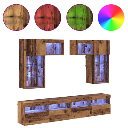 Unità per TV a Muro 6 pcs Rovere Nero Legno multistrato