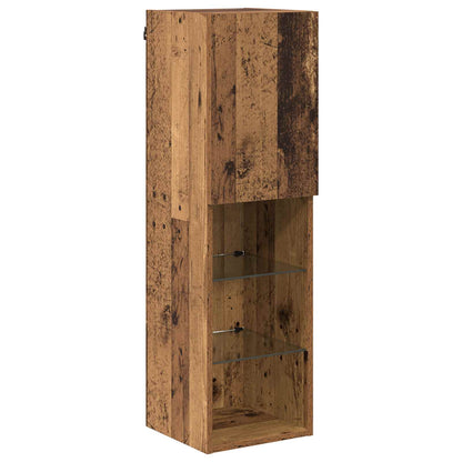 Set Mobile TV a Muro con Luci LED 7 pcs Legno vecchio