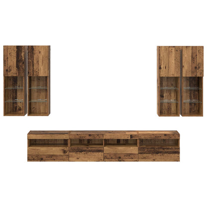 Set Mobile TV a Muro con Luci LED 7 pcs Legno vecchio