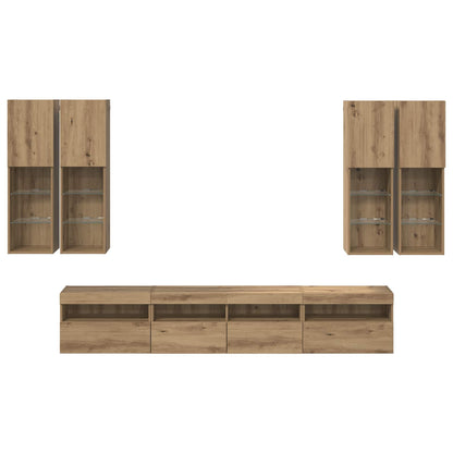 Set Mobile TV a Muro con Luci LED 7 pcs rovere artigianale