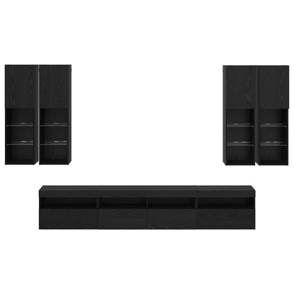 Set Mobile TV a Muro con Luci LED 7 pcs Rovere Nero