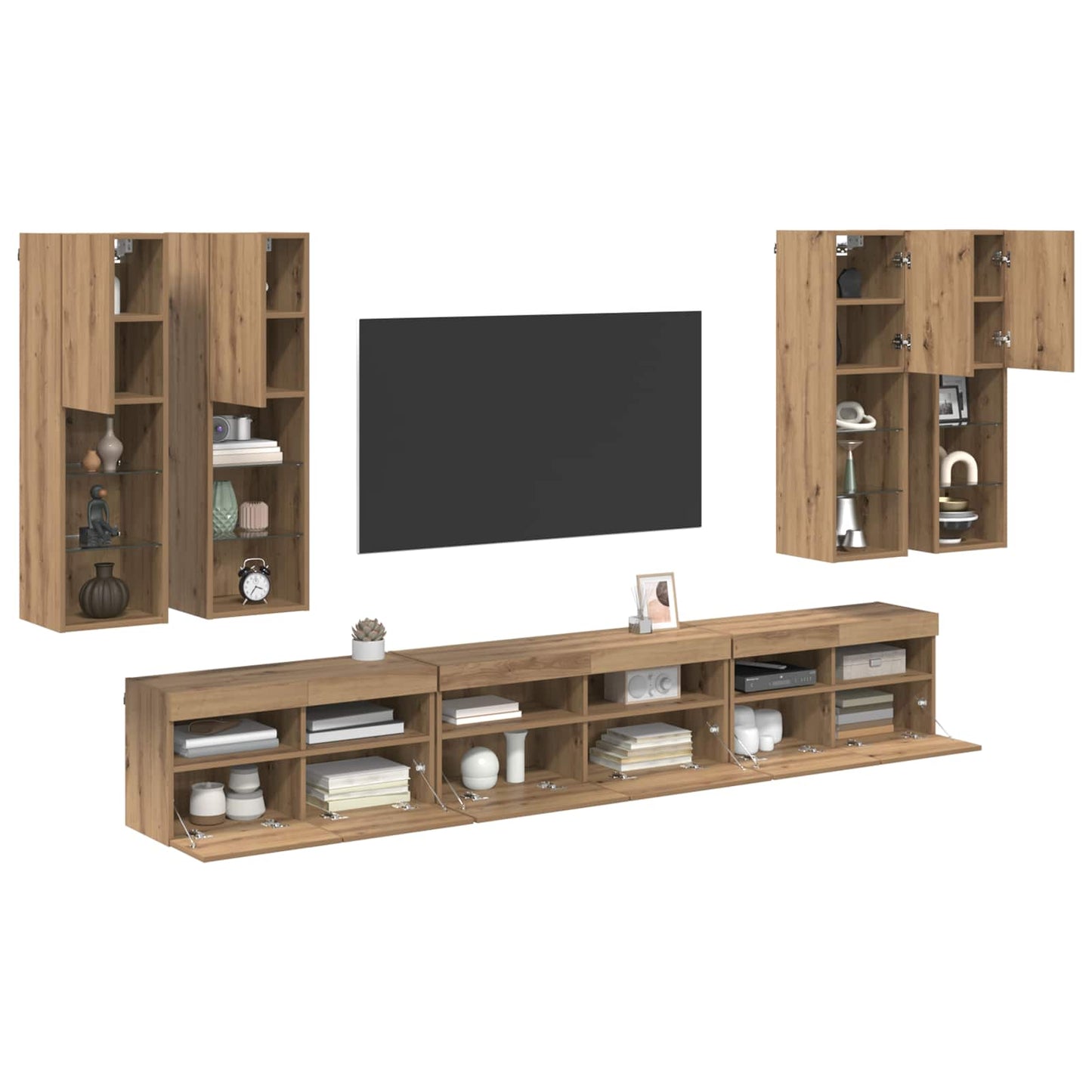 Set di Mobiletto da TV a Parete 7 pcs Rovere artigianale