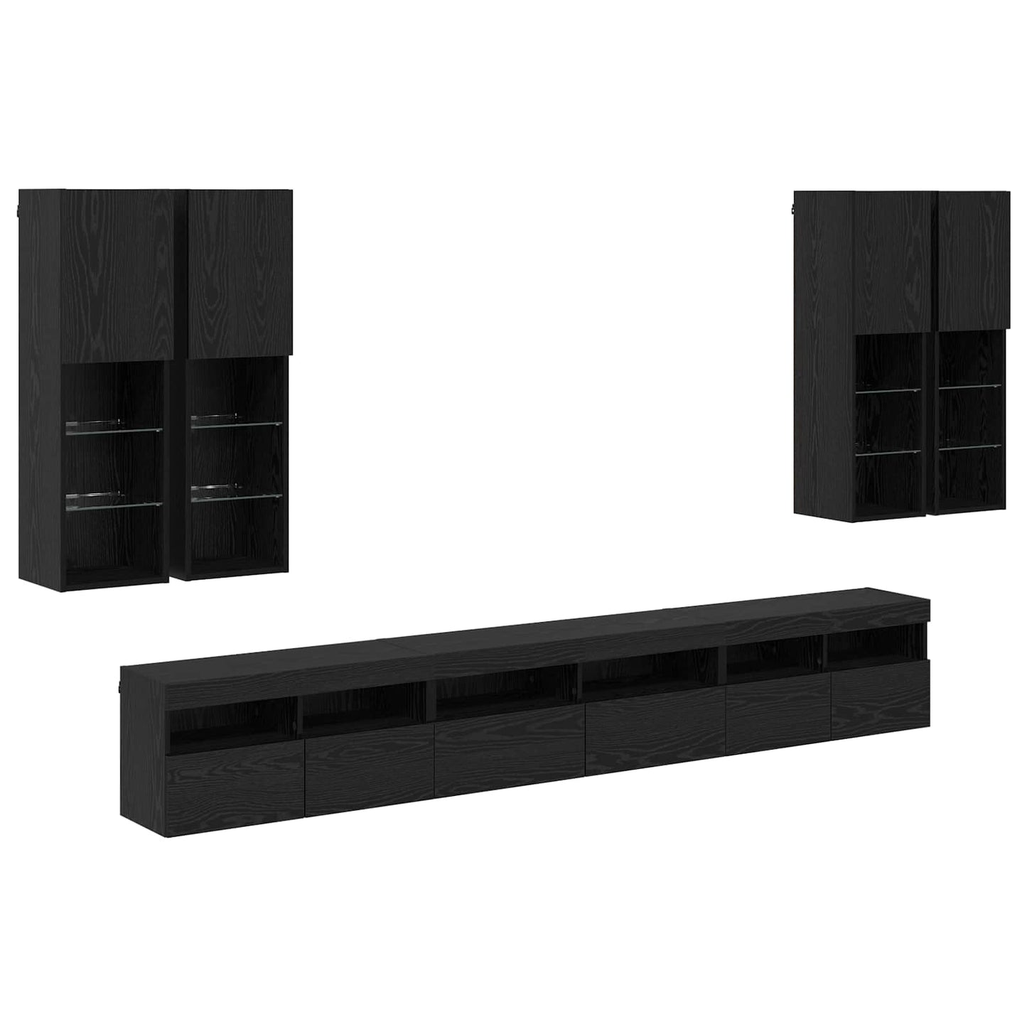 Set di Mobiletto da TV a Parete 7 pcs Rovere Nero