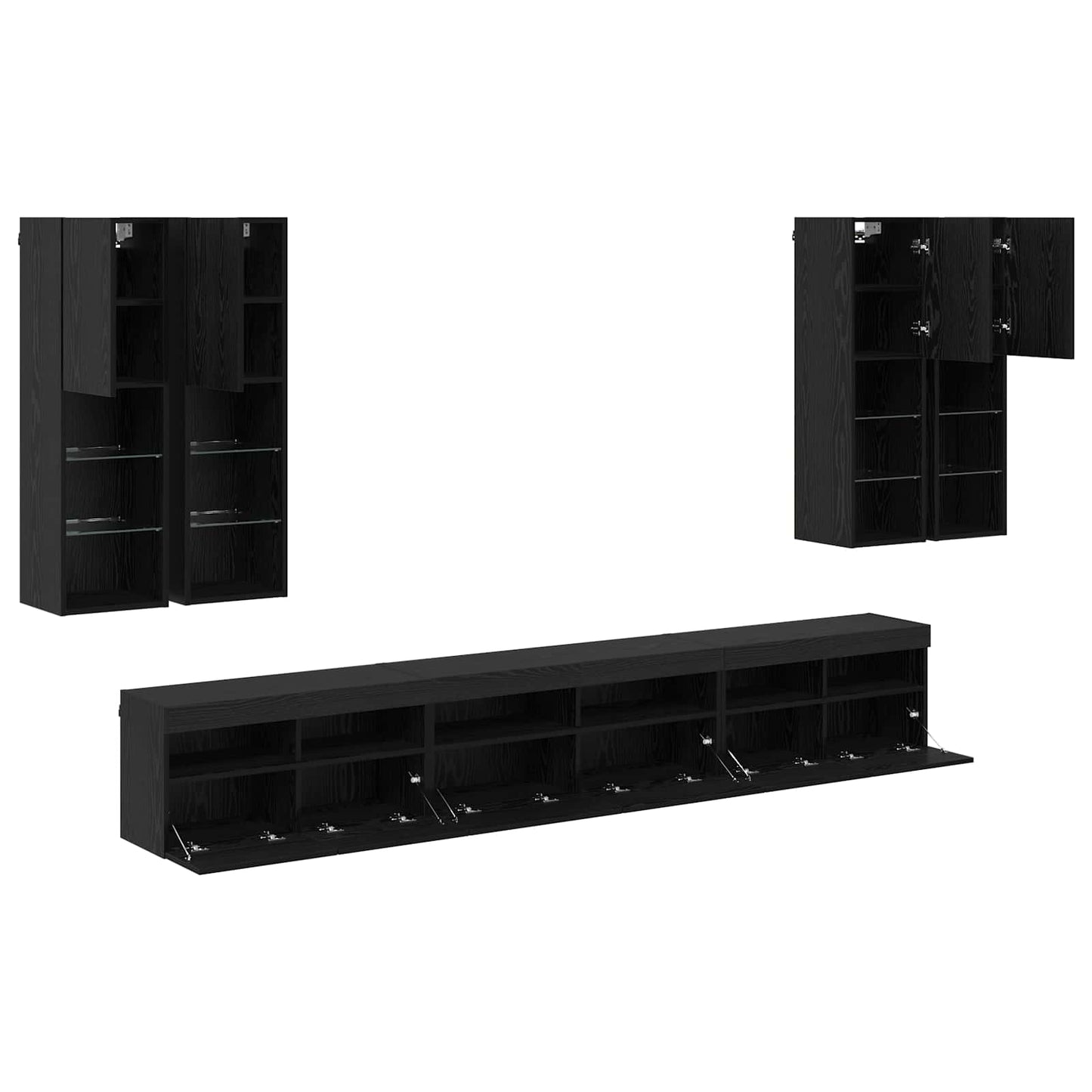 Set di Mobiletto da TV a Parete 7 pcs Rovere Nero