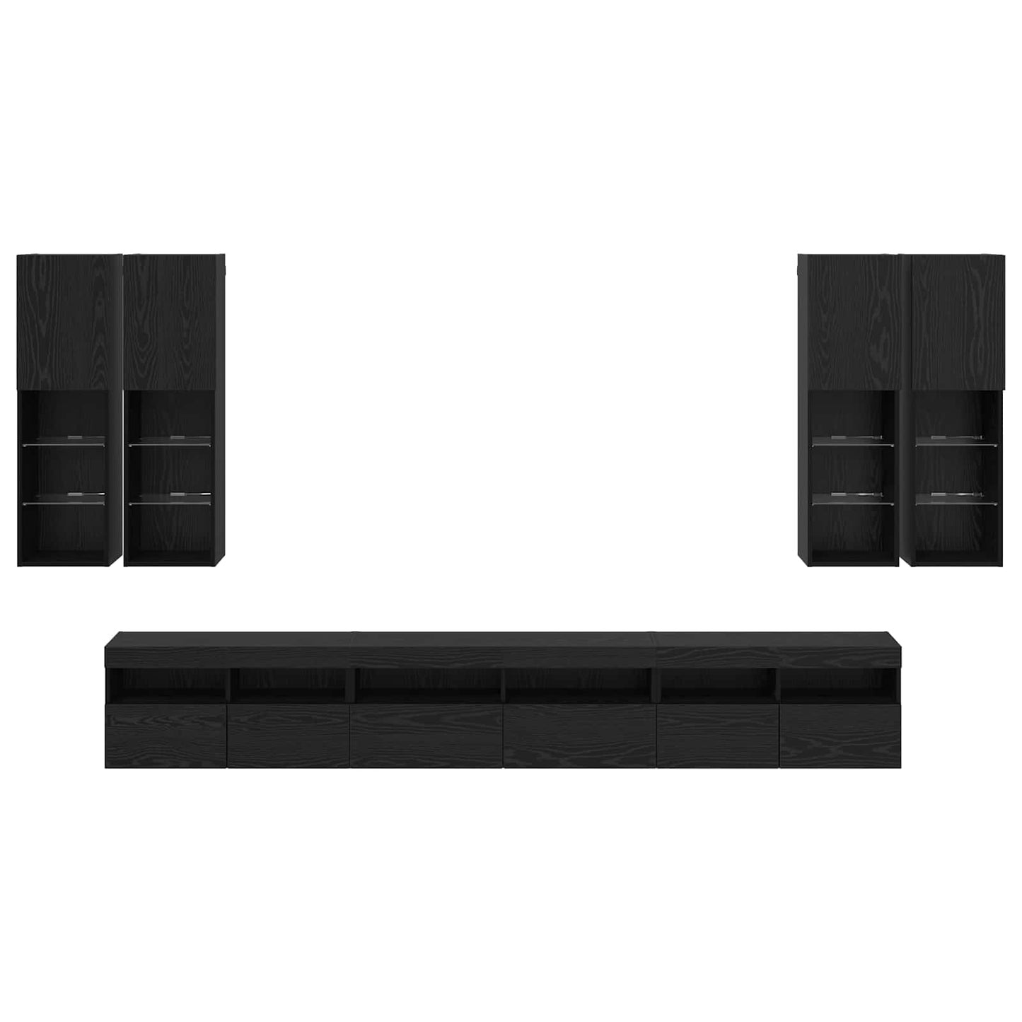 Set di Mobiletto da TV a Parete 7 pcs Rovere Nero