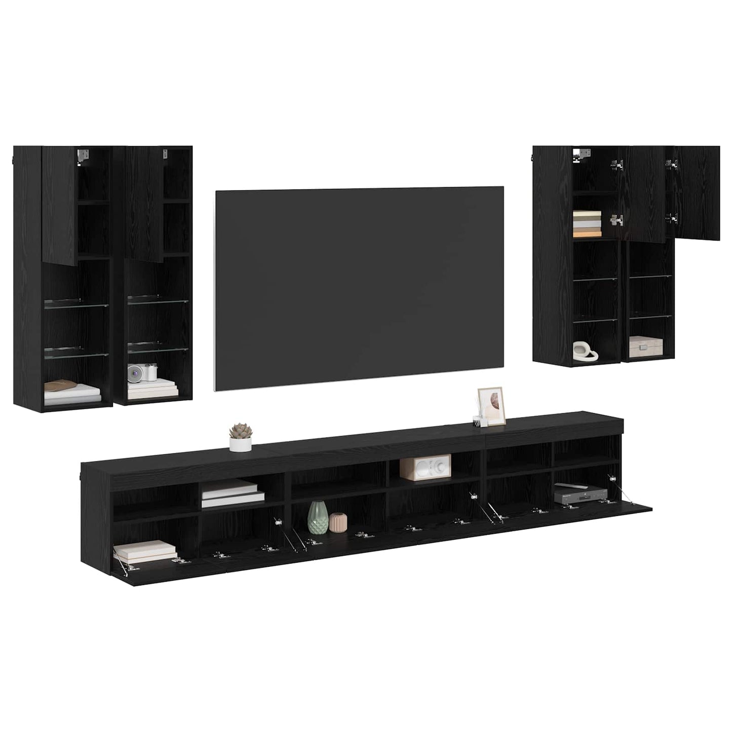 Set di Mobiletto da TV a Parete 7 pcs Rovere Nero
