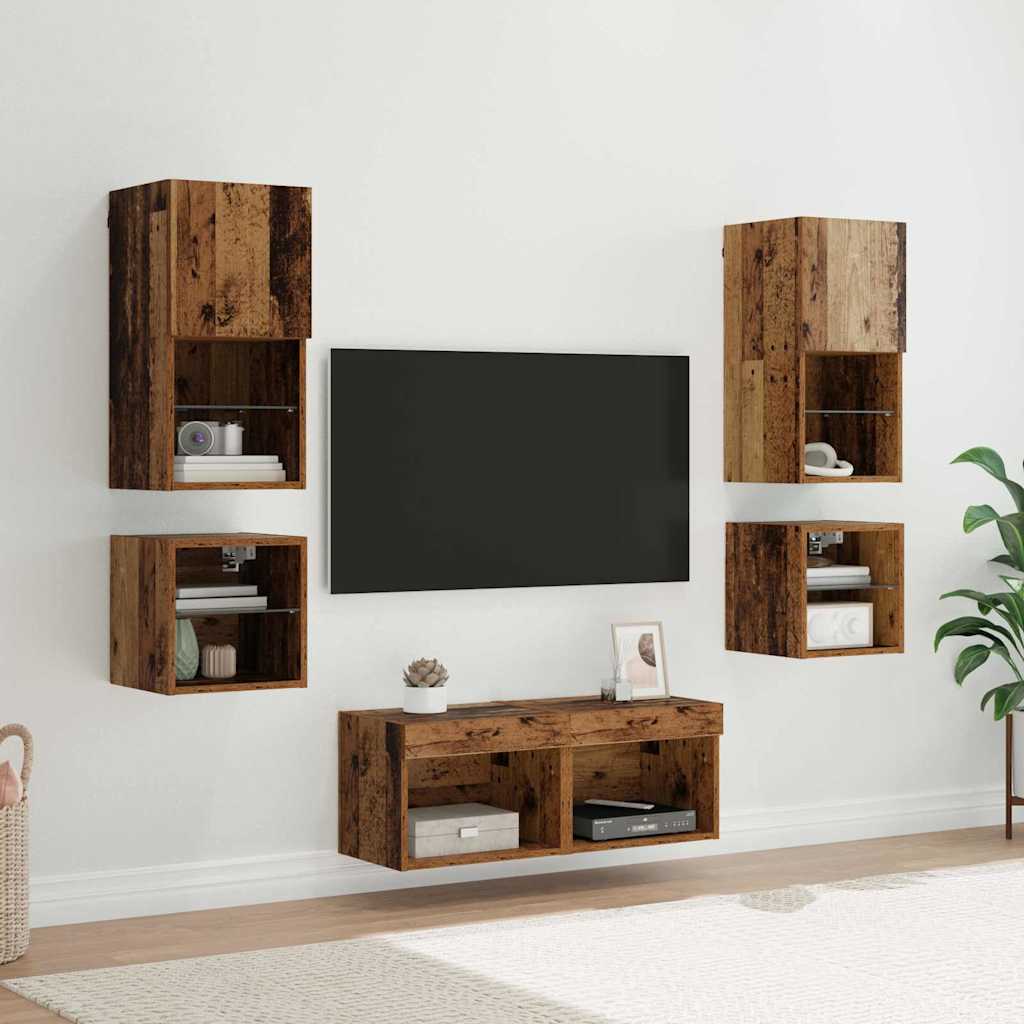 Unità per TV a Muro 8 pcs Legno vecchio Legno multistrato