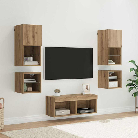 Unità per TV a Muro 8 pcs Rovere artigianale Legno multistrato