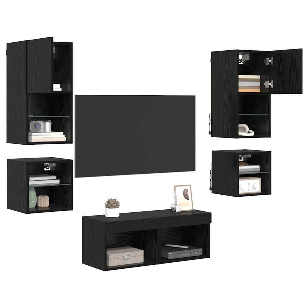 Unità per TV a Muro 8 pcs Rovere Nero Legno multistrato