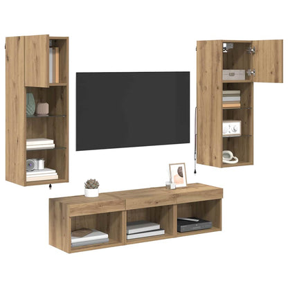 Unità per TV a Muro 5 pcs Rovere Nero Legno multistrato