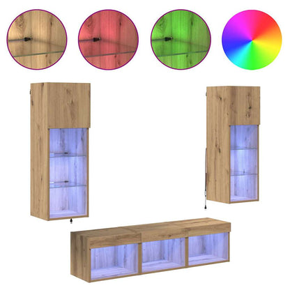 Unità per TV a Muro 5 pcs Rovere Nero Legno multistrato