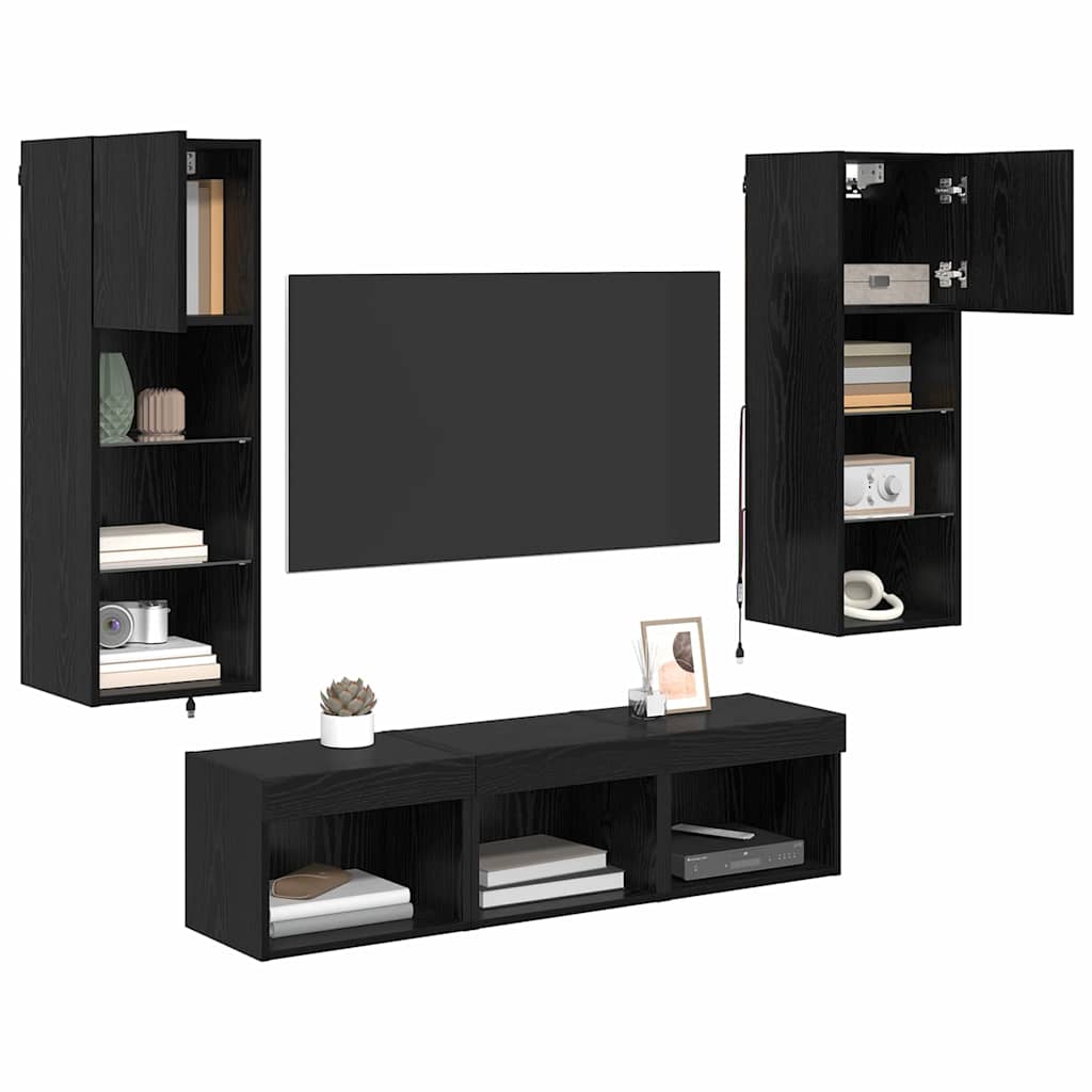 Unità per TV a Muro 5 pcs Rovere Nero Legno multistrato