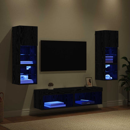 Unità TV da Parete 6 pcs Rovere Nero Legno multistrato