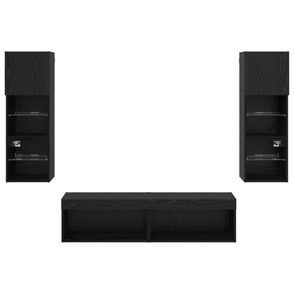 Unità TV da Parete 6 pcs Rovere Nero Legno multistrato