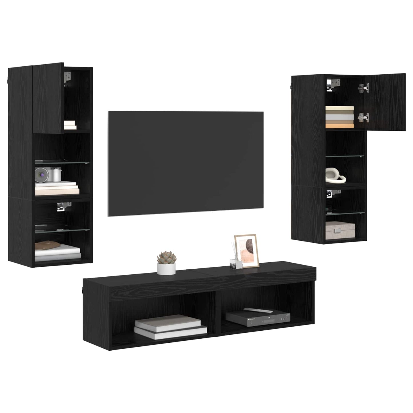 Unità TV da Parete 6 pcs Rovere Nero Legno multistrato