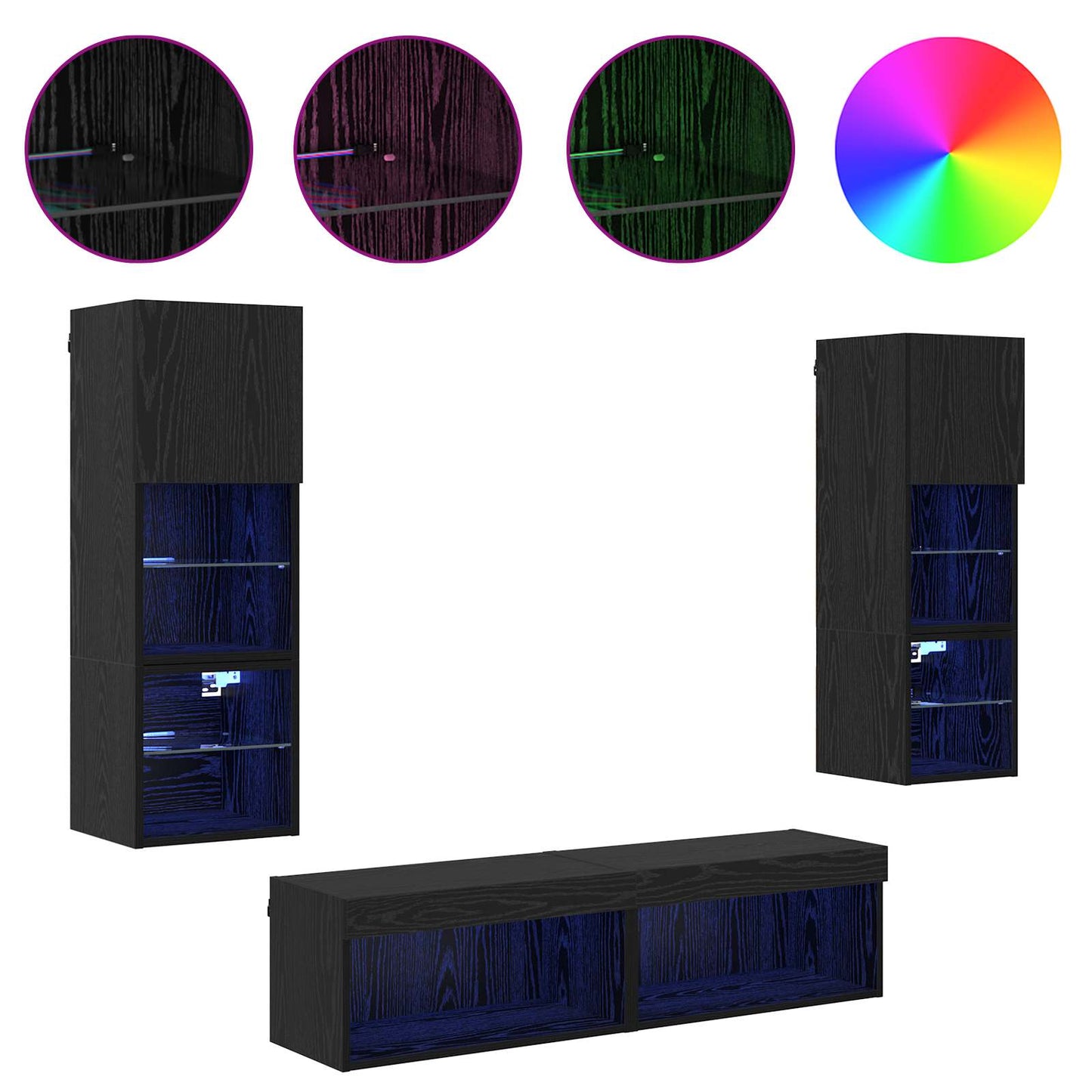 Unità TV da Parete 6 pcs Rovere Nero Legno multistrato