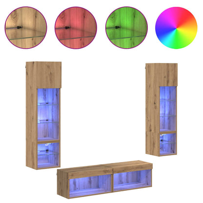 Unità TV da Parete 6 pcs Rovere artigianale Legno multistrato