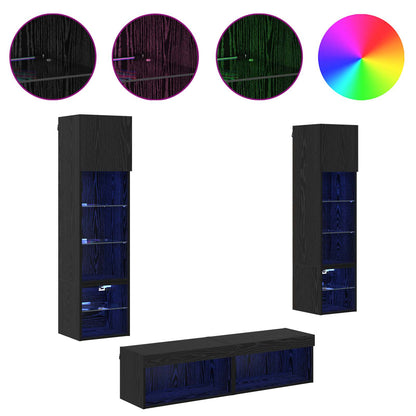 Unità TV da Parete 6 pcs Rovere Nero Legno multistrato