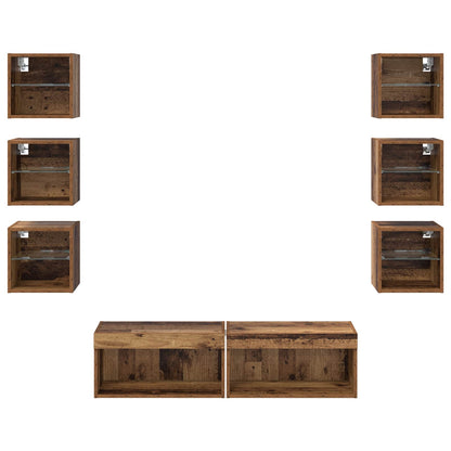 Mobile TV con luci a strisce a LED 8 pcs Legno vecchio Vetro