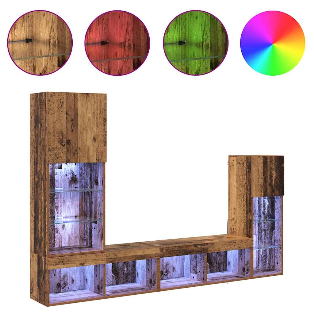 Unità per TV a Muro 4 pcs Legno vecchio Legno multistrato