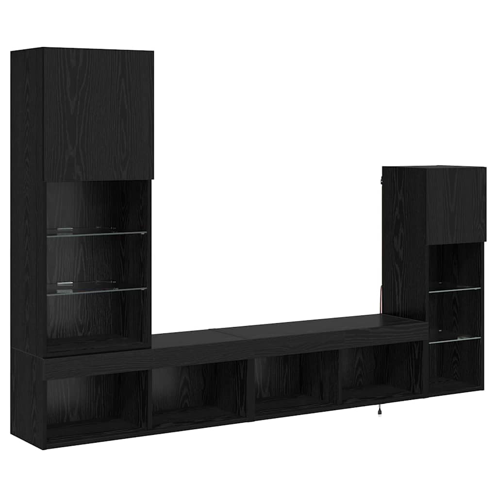 Unità per TV a Muro 4 pcs Rovere Nero Legno multistrato