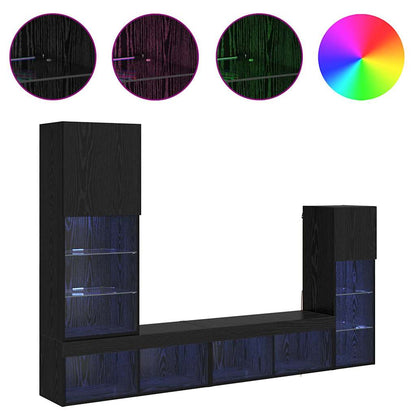 Unità per TV a Muro 4 pcs Rovere Nero Legno multistrato