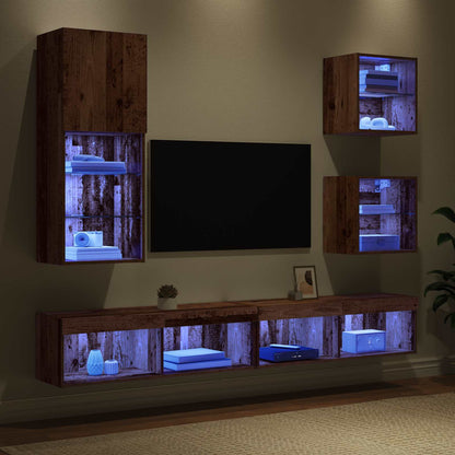 Unità a muro per TV con LED 5 pcs Legno vecchio