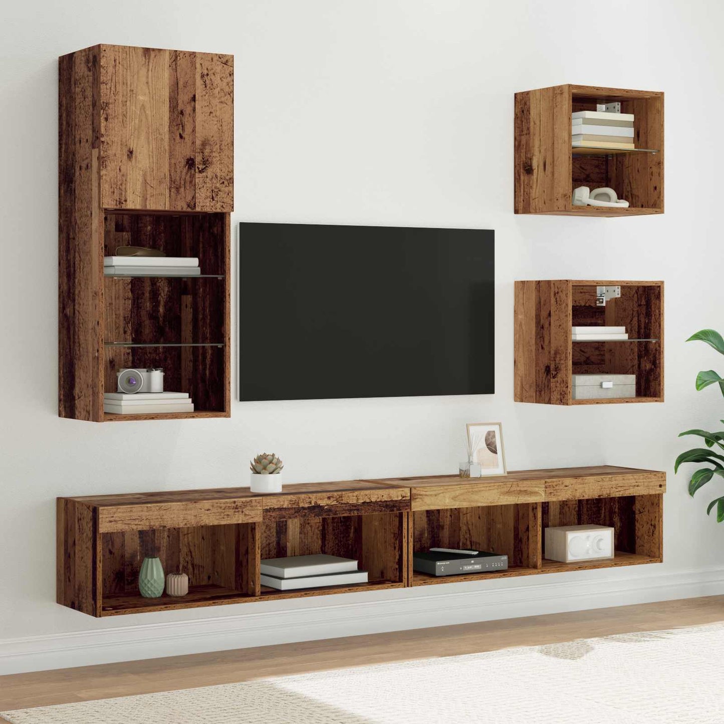 Unità a muro per TV con LED 5 pcs Legno vecchio
