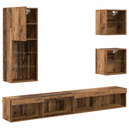 Unità a muro per TV con LED 5 pcs Legno vecchio