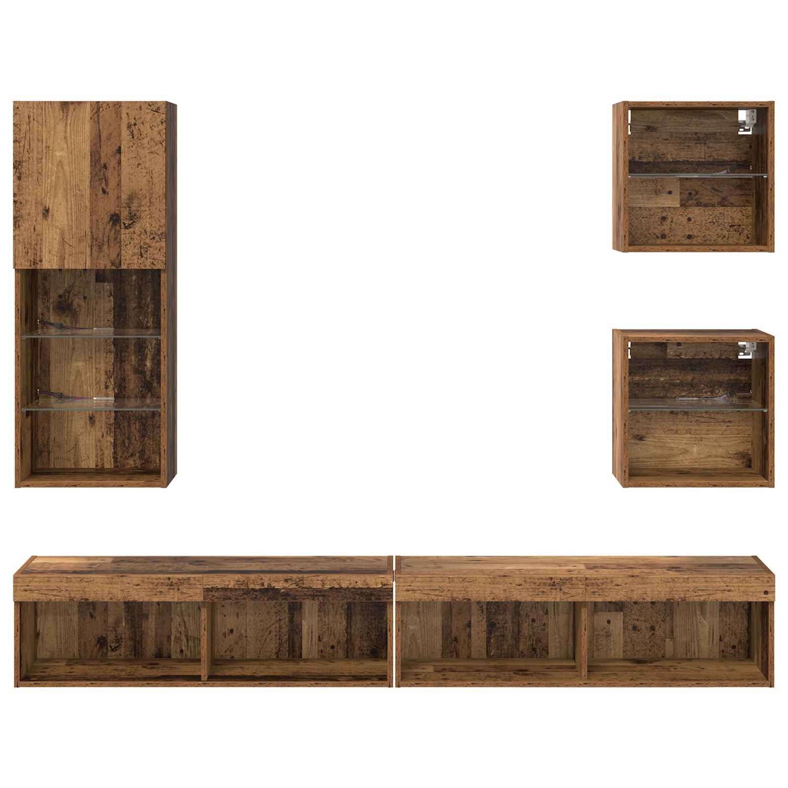 Unità a muro per TV con LED 5 pcs Legno vecchio | homemem39