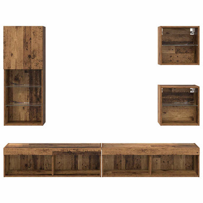 Unità a muro per TV con LED 5 pcs Legno vecchio | homemem39