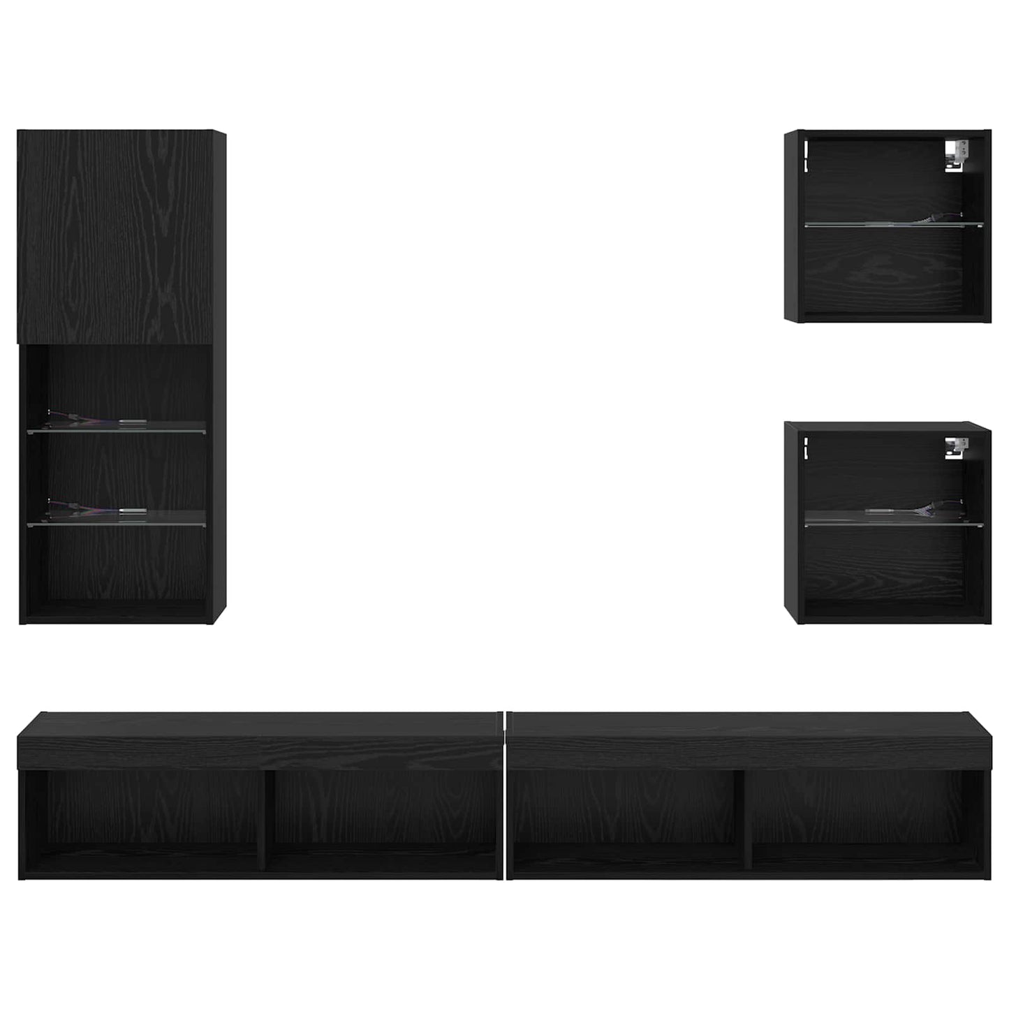 Unità a muro per TV con LED 5 pcs Rovere Nero Legno multistrato