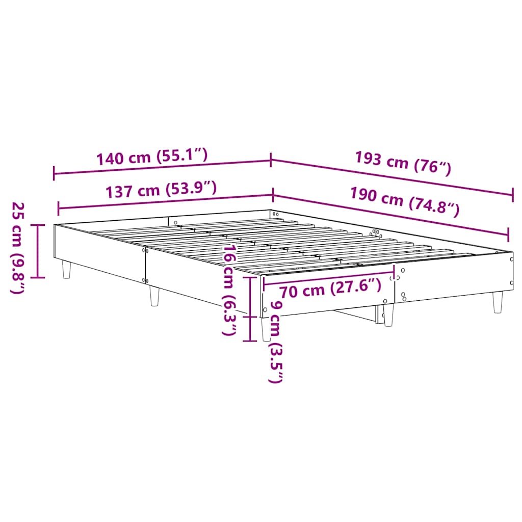 Struttura del letto Sonoma 137 x 190 cm Legno multistrato | homemem39