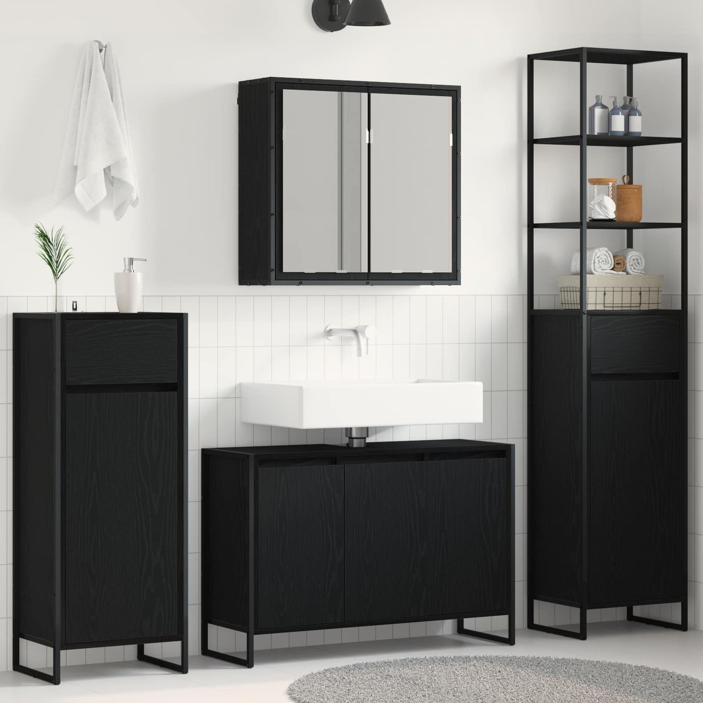 Set di mobili per il bagno Rovere Nero Legno multistrato